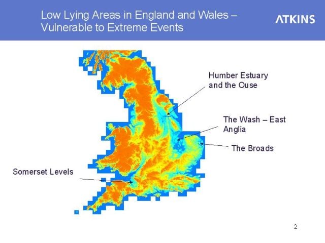 Low Lying Areas in England and Wales - Vunerable to Extreme Events